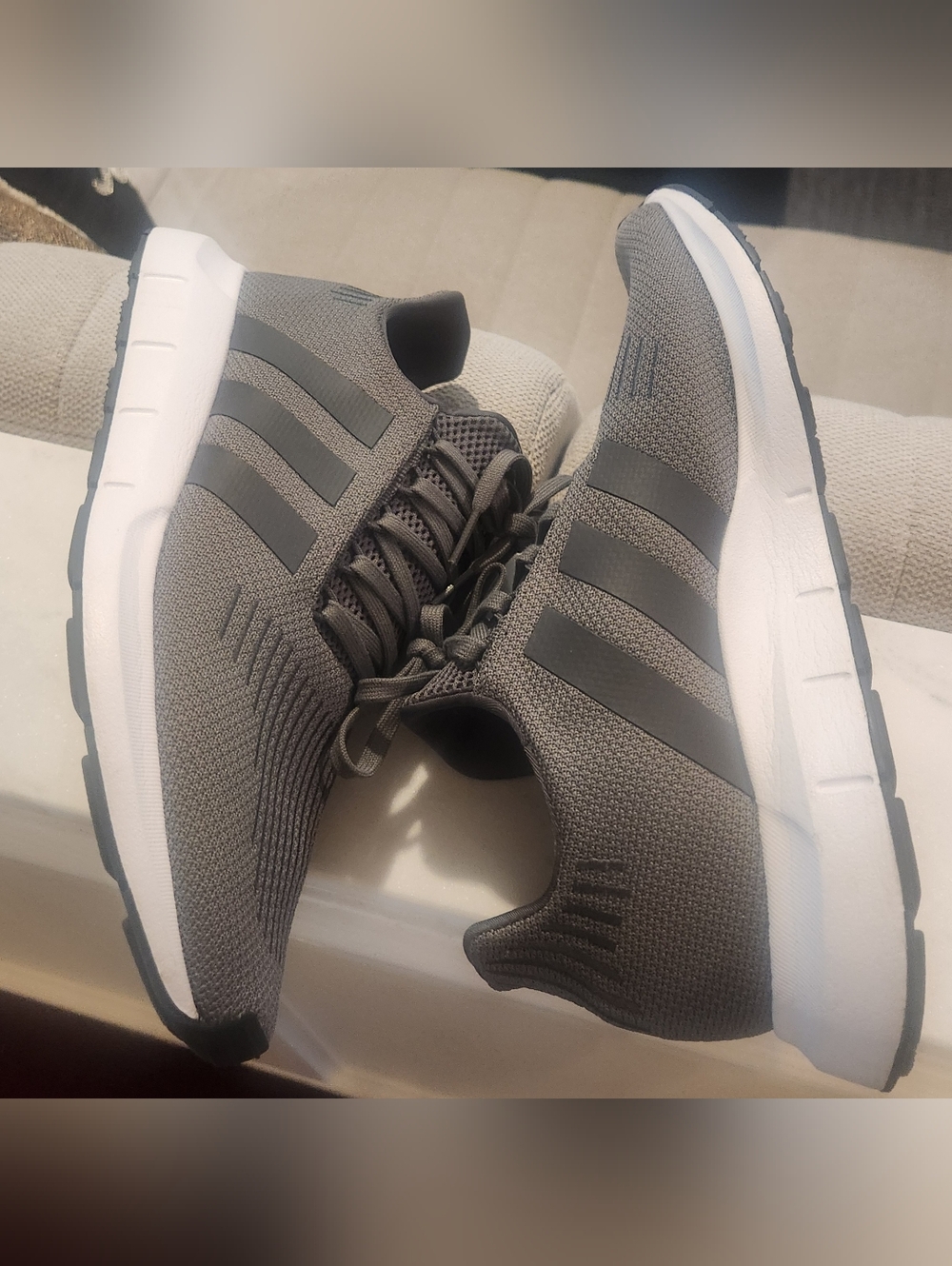 Adidas Men's Athletic Knit Sneakers in Gray and White